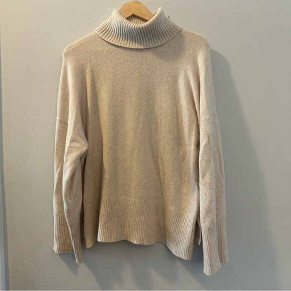 J.Crew Supersoft Yarn Wool Beige Turtleneck Sweater Size Large Cozy Minimalist - Picture 3 of 13
